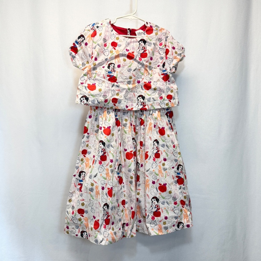 Disney Store Snow White Dress Kids Size 9/10 White Multi Character Print Cotton